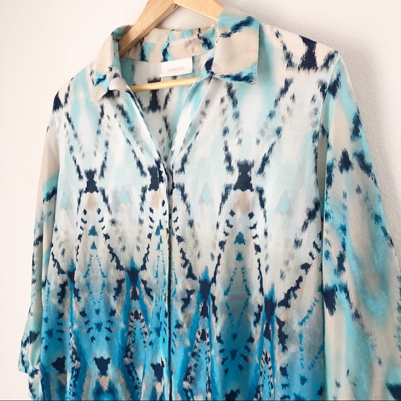 Chico’s Ombré Blue Patterned Top Sz Large. - Picture 6 of 10